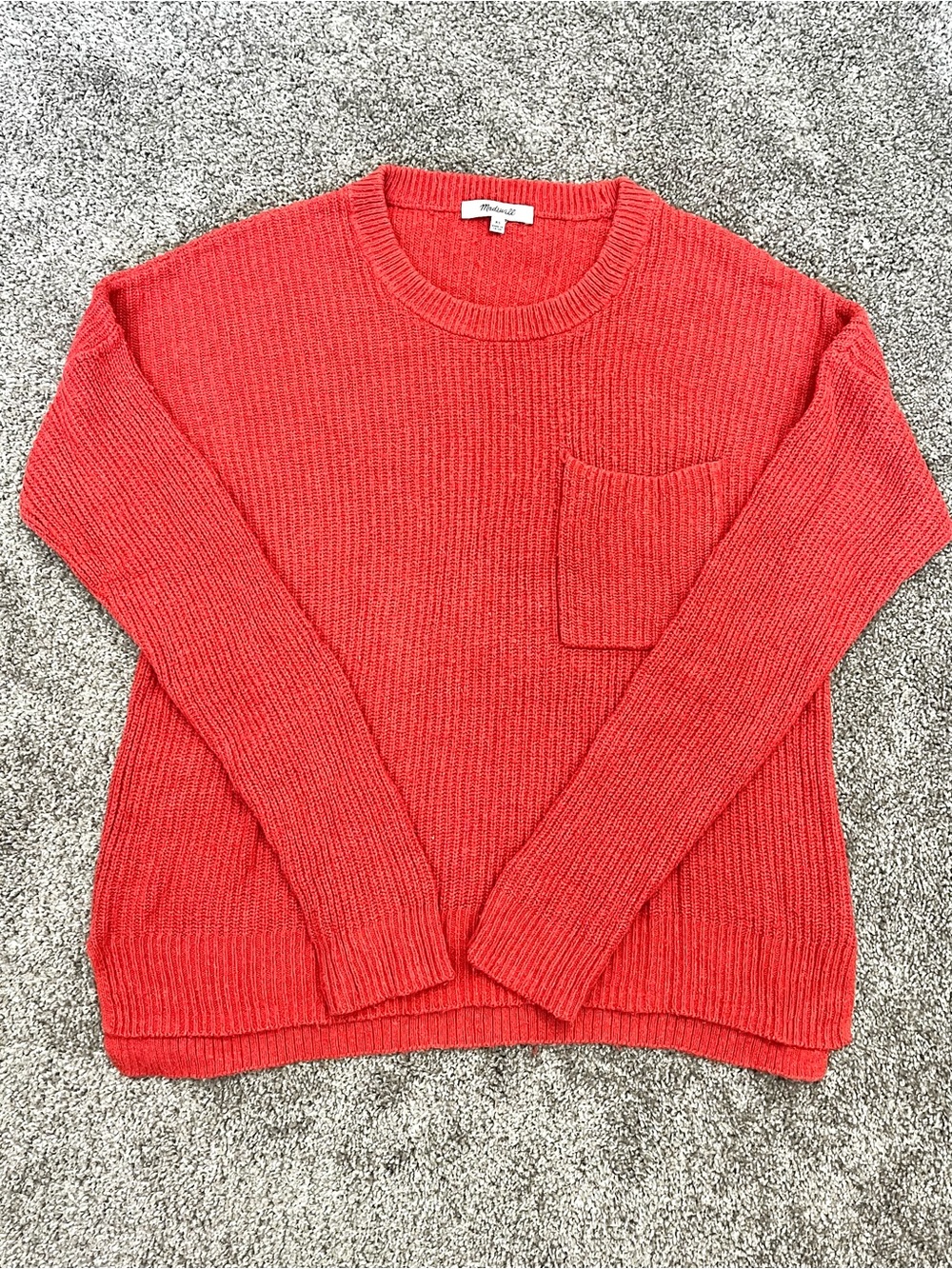 Madewell Thompson Red Orange Ribbed Knit Crewneck Sweater Women XS Autumn Layer
